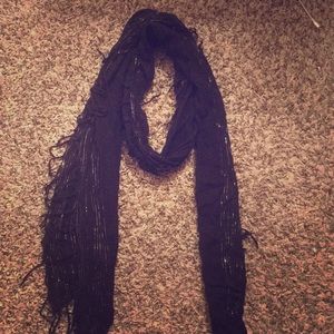 Black scarf with silver threading and fringe
